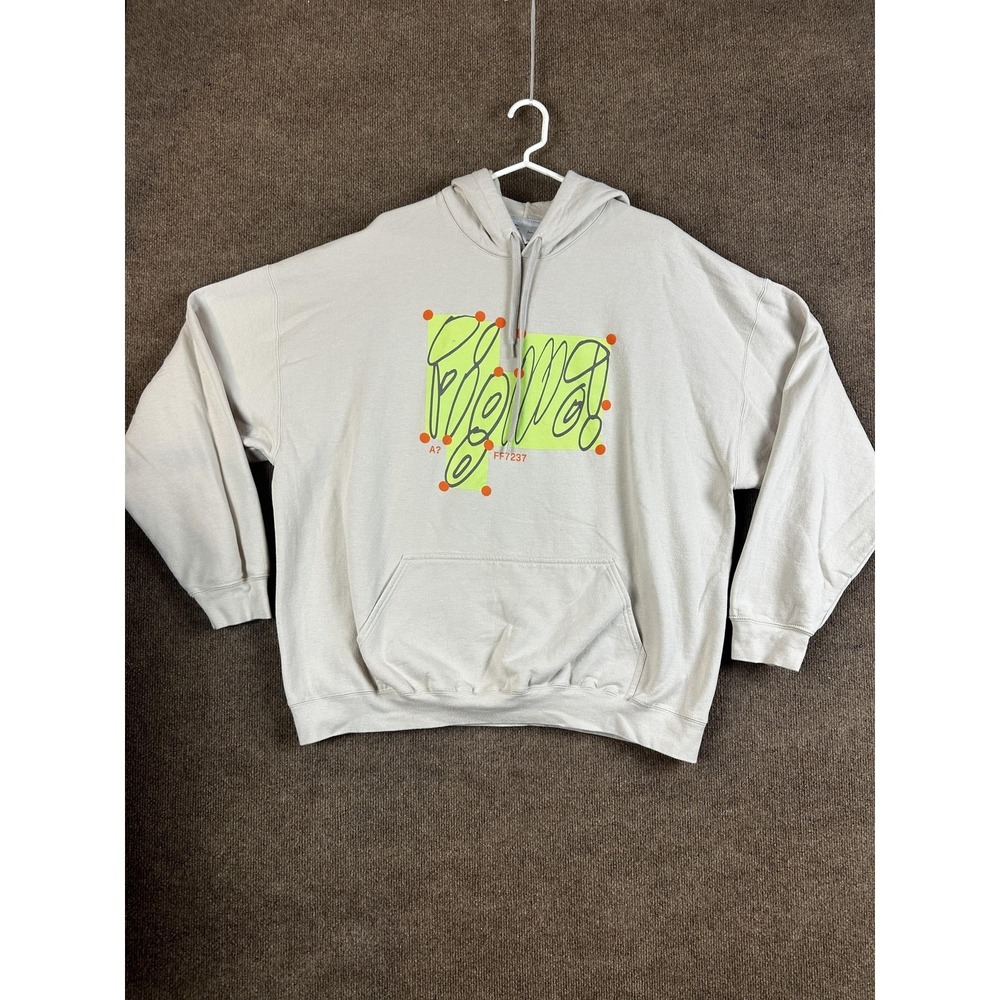 Hoodie Mens 3XL Beige Pullover Oversized Graphic Print Cotton Blend Fleece